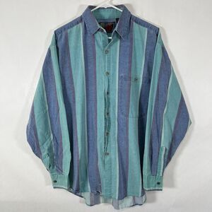 Vintage Blazer Firenze Button Up Shirt Mens Size Large Blue Purple Striped LS